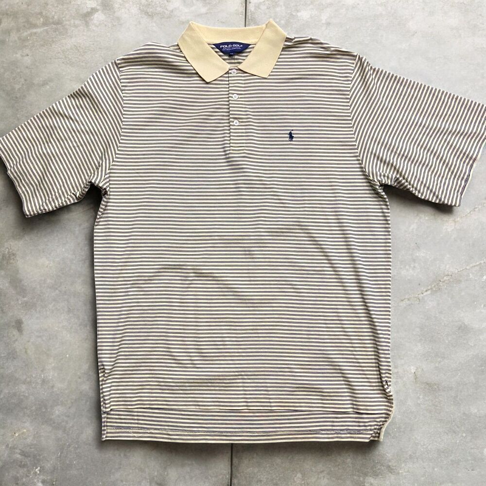 Polo Golf Ralph Lauren Pinstripe Canary Yellow Navy Shirt Men's Size Extra Large